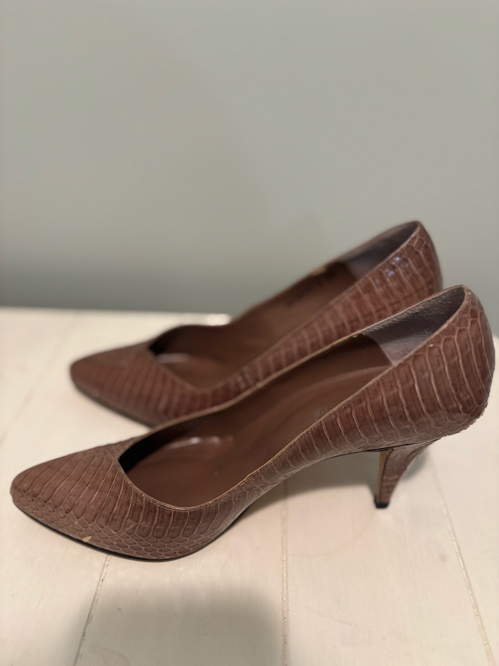 Vintage Felipe Genuine Snakeskin Pumps 8 AA Brown Heels Original Box. - Picture 13 of 16
